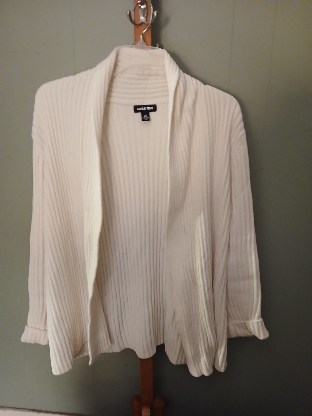 Lands' End Ivory Ribbed Open-Front Cardigan